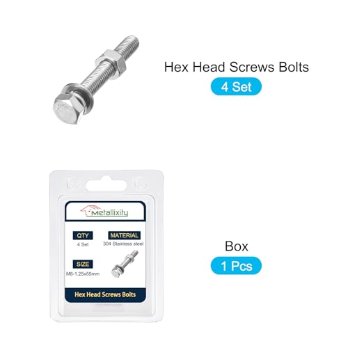 Image of METALLIXITY Hex Head Screws Bolts, Nuts, Flat & Lock Washers Kits (M8-1.25x55mm) 4 Set, Stainless Steel Fully Threaded Machine Screws Bolt Set - for Home Appliance Equipment