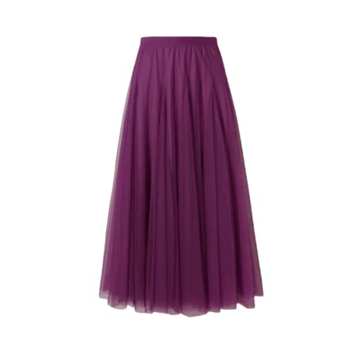 Women's Mesh Elastic High Waist Long Skirt Solid Pleated Midi Skirts