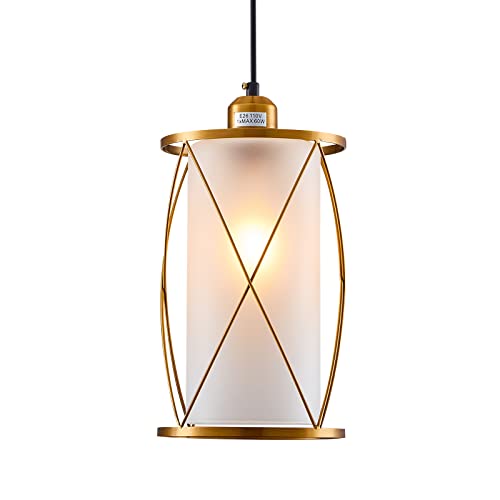 Shengqingtop Modern Brushed Brass Pendant Light With Frosted Glass Mini Cylinder Pendant Lighting Fixture For Kitchen Island Sink Counter Farmhouse #TOP7
