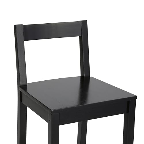 Close up del respaldo y asiento de la silla tipo taburete negra con un acabado suave y elegante