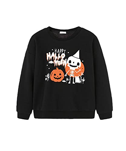 Gildnera Enfants Bébé Garçon Filles Halloween Costume Unisexe À Manches Longues Col Rond Citrouille Crâne Fantôme Imprimé T-Shirt Pull (Black Ghost, 6-7 Years) Cover