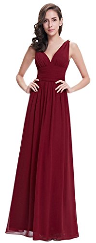 V-SOL Vestido Largo Escote V Escotado por Detrás Banquete para Mujer Rojo S/Busto 88CM