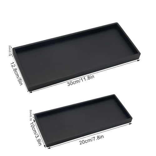 2 Stück Badezimmer Tablett, Schwarzes Rechteckiges Tablett,Bad Tablett, Badezimmer Aufbewahrungstablett, Silikon Tablett Deko für Waschtisch, Badewanne, Küchenspüle und Toilette