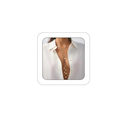 Kenjudess Lariat Gold Long Necklace Dainty Layered Pearl Disc Leaf Pendant Y-Shaped Beaded Chain Drop Necklace for Women Trendy Boho Fashion Costume Jewelry (Gold Y Disc Pendant Tassel Lariat Necklace)