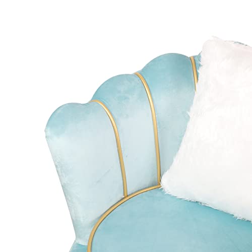 Magshion Modern Scalloped Back Accent Velvet Upholstered Armchair With Golden Legs And Soft Pillow For Living Room, Comfy Vanity Chair, Tufted Guest Chair, Light Blue #TOP4