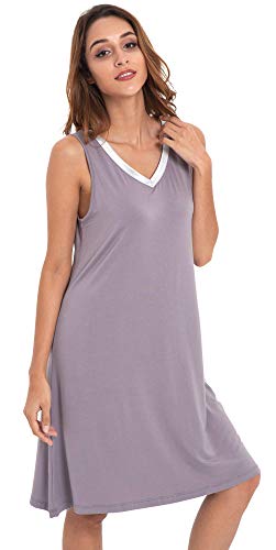 Image of GYS Cooling Bamboo Viscose Nightgowns for Women, Lightweight Sleeveless V Neck Sleep Shirt for Hot Sleepers, Soft Night dress