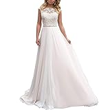 Sawmew Elegant Hochzeitskleid Damen Lang Hochzeitskleider Spitze Chiffon Brautmode Rückenfrei Weiß Vintage Spitze A Linie Brautkleid Abendkleider (Color : Creamy-White, Size : 58)
