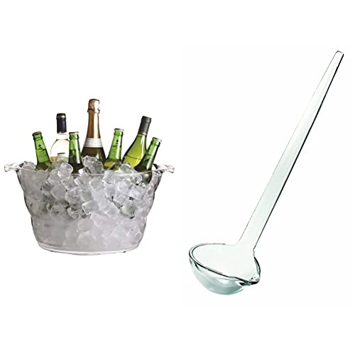 Image of BarCraft Large Drinks Cooler/Beer Bucket, Acrylic, Transparent, 10 Litre & Guzzini 08653200 Punchbowl Ladle