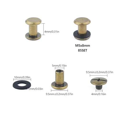 JJWNMLL 85 Sets Chicago Screw Posts M5*8mm, Rivet Chicago Binding Screws, Metal Rivet Replacement Repair for Bags Collar - Image 2