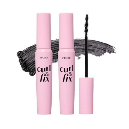 ETUDE Curl Fix Mascara Black 1+1 Set, Lash Mascara, Strong Curl Up, Long-Lasting, Waterproof, Light-Weight, Korean Makeup, Beauty, Vegan Certified (0.27 * 2 Fl Oz)