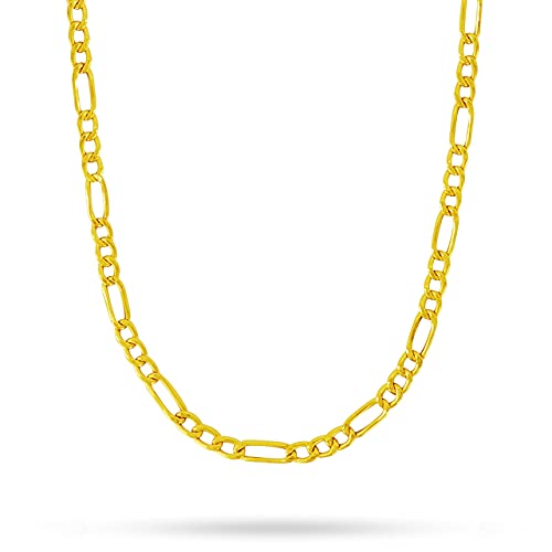 PORI JEWELERS 10K Gold 2MM, 2.3MM, 3MM, 3.5MM, 5.5MM, 7MM, 8MM Figaro 3+1 Link Chain Necklace or Bracelet - Yellow, White or Rose Gold - 7"-30" (24, 3MM, Yellow)