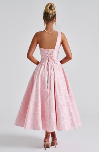 Jacquard Floral Satin Prom Dresses 2025 One Shoulder A-Line Midi Formal Evening Party Gown with Pockets for Women2