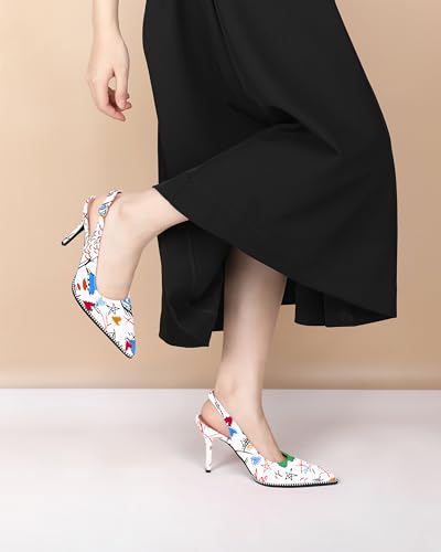Image of SAMMITOP Women Slingback Heels Stilettos Closed Pointed Toe High Heel Silver Beaded Pumps Comfortable 3.5 Inch High Heels for Women Dressy Shoes