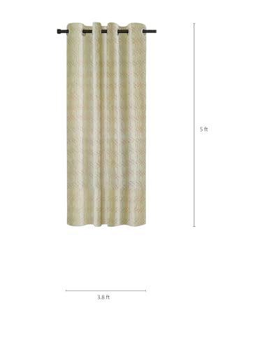 Image of Cortina Striped Light-Filtering Polyester Curtains 5 feet Long Set of 2 for Window [ Opacity: 50-60%, Color: Green, Knitting Foil Curtains -160 GSM ]