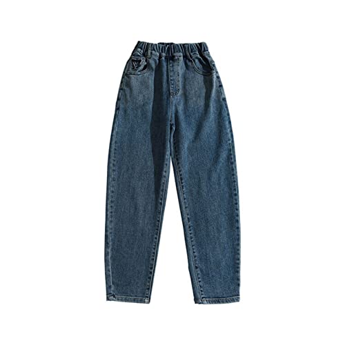 Girls Baggy Blue Jeans Straight Wide Leg Denim Pants Elastic Waist Comfy Loose Jeans Fall Casual Trouser Clothes