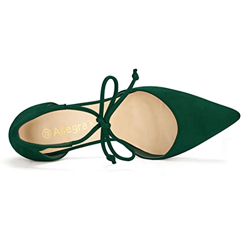 Allegra K Women Ankle Tie Chunky Heel Pointed Toe Dress Dark Green Pumps 7.5 M US4