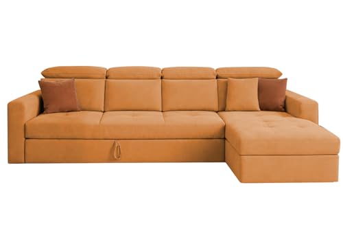 Image of Casaliving Gagnon RHS 6 Seater L Shape Corner Sofa Cum Bed for Living Room (Orange Fabric) Premium Fabric Sofa