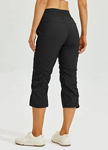 Willit Women's Quick-Dry Capris Travel Pants Lightweight Striped Woven Hiking Workout Casual Pants with Pockets2