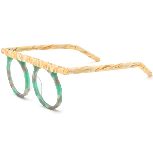 Image of HEPIDEM Multicolor Acetate Glasses Frame Women,Round Vintage Retro Optical Eyeglasses 9339