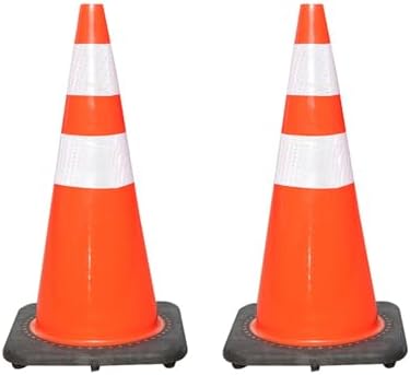 28" Blue Traffic Cones - 2 Pack Safety Cones with Reflective Strips for Parking Lot, Temporary Barricades, Durable Rubber Base for Enhanced Visibility and Stability