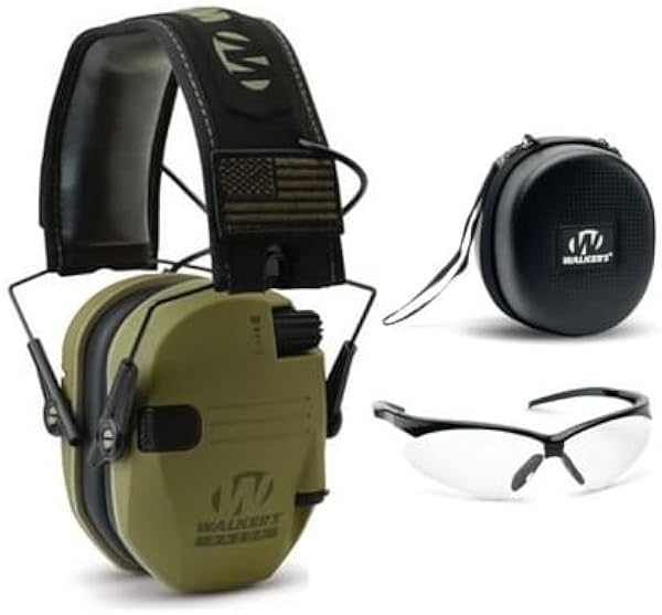 Walker's Razor Slim Electronic Muffs with Case and Glasses Kit