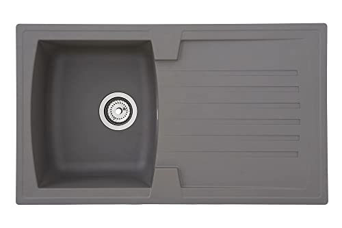 Respekta fregadero de cocina Boston de mineralita en gris hormigón / Fregadero empotrable de 1 cubeta en 86 x 50 cm / Lavabo adecuado para armarios inferiores de 45 cm de ancho