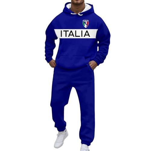 Caxndycing Ensemble de jogging pour homme Drapeau Italie Survêtement Homme IT Imprimé Jogging 2 Pièces Sweat à capuche et Pantalon de jogging Décontracté...