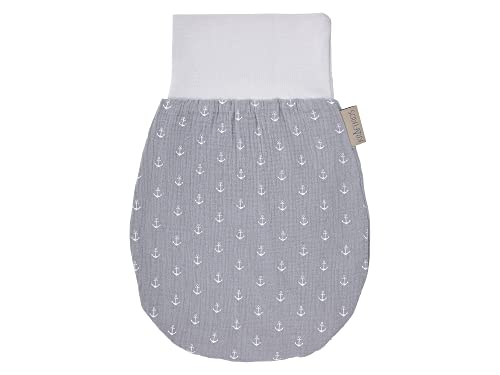 KraftKids Trappelzak mousseline grijs anker voor de herfst/winter van mousseline katoen en warm fleece verkrijgbaar in twee maten