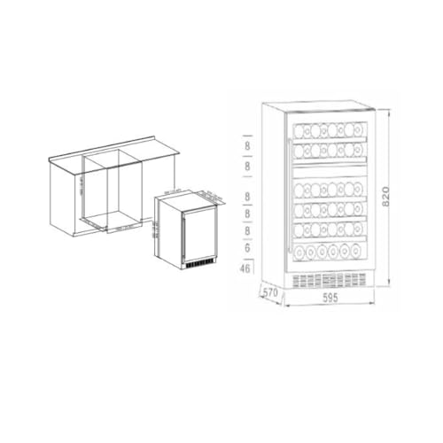 Wolkenstein UWTS129-46ED Unterbau Weinkühlschrank | 46 Flaschen | 2 Temperaturzonen | Einbaubreite 60 cm | Buchenholz | LED-Beleuchtung | Touch Control – Bild 3