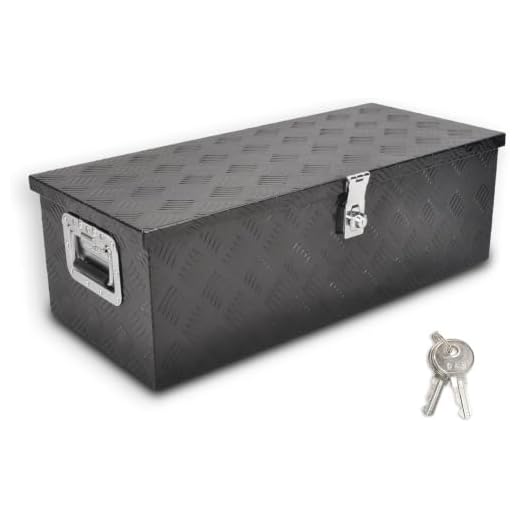 8SC82 30 Inch Black Aluminum Tool Box 5 Bar Tread Chest Box Flatbox for Truck Car Outdoor Trailer Pickup Underbody RV ATV Storage Bed ToolBox Organizer w/Lock Side Handle and Keys (30''X13''X10'')