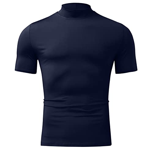 Generic Mens Basic Mock Turtleneck Short Sleeve Solid Casual T-Shirt Pullover Tops Slim Fit Undershirt2