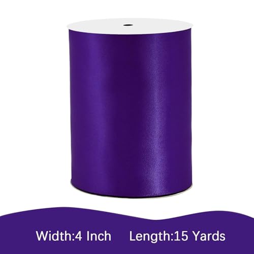 Image of Purple Satin Ribbon 4 inch X 15 Yards Polyester Ribbon for Gift Wrapping Very Suitable for Weddings Party Hair Bow Invitation Decorations and More