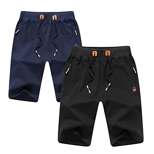 IRELIA 2 Pack Boys Shorts Drawstring Elastic Waist Zipper Pockets Black Navy XL - image 1