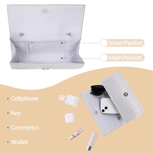 Image of Larcenciel Clutch Purses for Women, Shiny Pleated Evening Bag w /Removable Chain for Formal Events Cocktail Wedding Prom