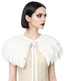 L'vow Fashion Feather Cape Stole Black White Beige Shawl Iridescent (white)