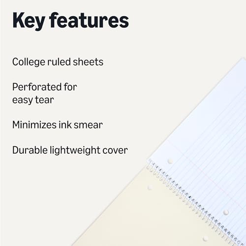 Image of Amazon Basics College-Ruled Spiral Notebook, For Work and School, 70 Sheets, 8 inch x 10.5 inch, Light Blue, 2-Pack