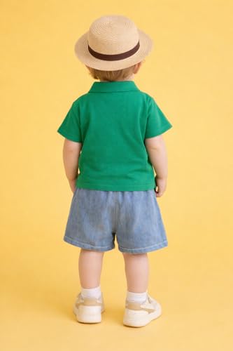 Image of Bold N Elegant Boys Polo T-Shirt and Denim Shorts with Detachable Tie Smart Casual Clothing Set for Kids | Kids Trendy Outfit