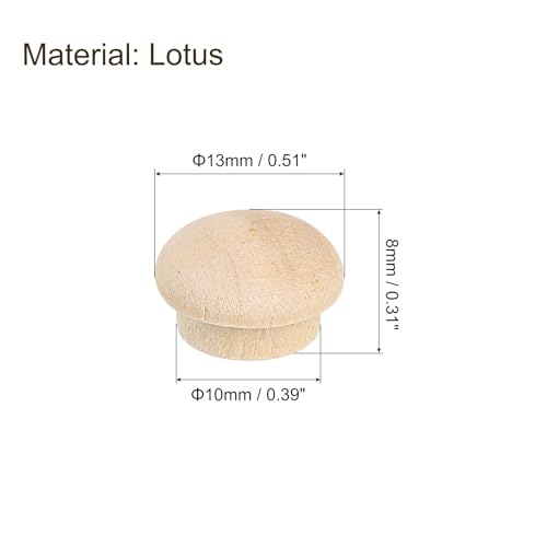 Image of uxcell 60Pcs Wood Button Plugs, 10mm /0.39 inch Hardwood Screw Hole Plug Mushroom Wooden Caps Buttons Wood Plug for Furniture Woodworking Craft Decor (13mm x 10mm)