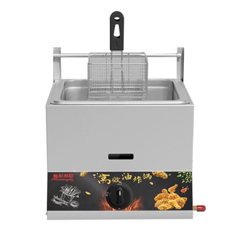Professionelle kommerzielle Gas-Fritteuse, Edelstahl-Propan-Fritteuse für Familie, Restaurant, Küche, mit Frittierkorb und Deckel