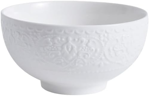 Ceramic Tableware with Relief Designs Western Dinner Bowls in Solid Color Rice