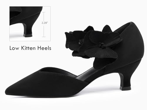 Image of Coutgo Womens Low Kitten Heels Dressy Shoes Comfortable Closed Toe Flower Slip on Formal Party Dance Heeled Pumps