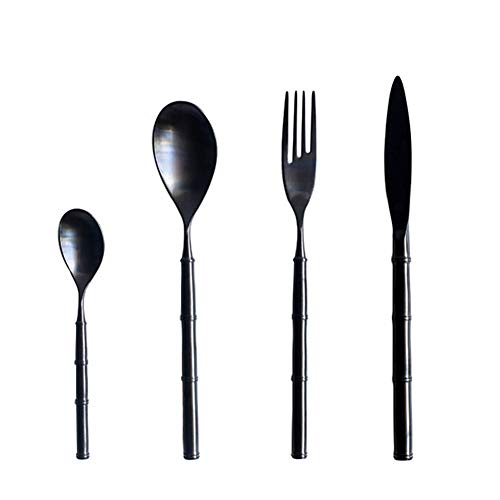 Genérico Juego De Cubiertos De Acero Inoxidable, Cubiertos Duraderos De Acero Inoxidable 304, Juego De Cubiertos De 16 Piezas, Cubiertos para Banquetes De Boda, Cuchillo (Black，Gold)