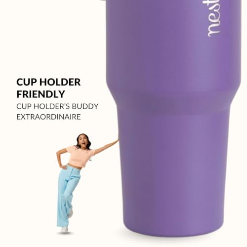 Image of Nestasia PickSip40 Tumbler with Straw & Top Handle 1.2L | Insulated Stainless Steel Sipper Water Bottle for Adults with Dual Flip Opening Sip-Swig Leakproof Lid for Office & Gym (Viva Violet)