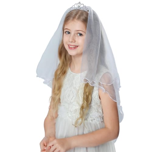 First Holy Communion Veil for Girls Kids White Headband Lace Veils Church Weeding Ceremony