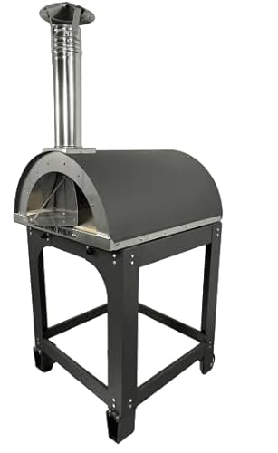 Forno A forno a legna da esterno Per Pizza, Pane, focaccia - Alfonso 4 Pizze Full Optional Con Carrello, con mattoni refrattari 3 cm, pirometro 500 gradi, acciaio inox cottura diretta - Made In Italy