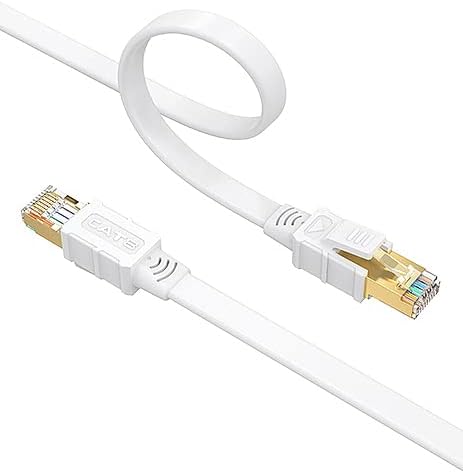 Larrok Cat 8 Ethernet Cable 6FT, High Speed Flat Internet LAN Cable 40Gbps 2000Mhz with Gold Plated SFTP RJ45 Connector, 26AWG Shielded Indoor Network Cable for Modem/Router/Xbox/PS4/Gaming/PC White