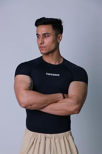 Image of COITONIC Men Compression Half Sleeves Round Neck T-Shirt for Gym and Sports Wear