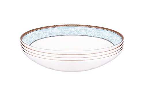 Wpslnwo Salad Bowls Set of 4 Fine Bone China 8.5" Pasta Plates Classic Relief Pattern Gilt Edged High Grade Deep Bowl Fruit Plates Soup Plate Sets For 4 People