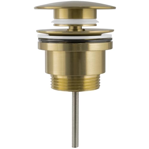 VALAZ Bouchon Universel pour lavabo et Bidet avec ou sans trop-Plein en Or brossé pour bonde Click Clack, Pop-Up