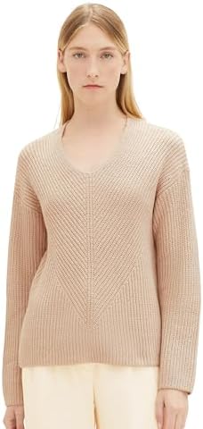 TOM TAILOR Damen Basic Pullover mit V-Ausschnitt